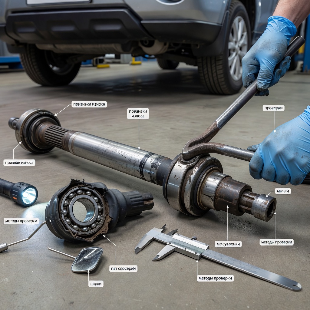 Create a high-quality, relevant image for an article about: Кардан Nissan X-Trail T31 и T32: признаки износа и методы проверки. Не пиши ничего на фото, либо пишу на русском строго, проверяя все слова