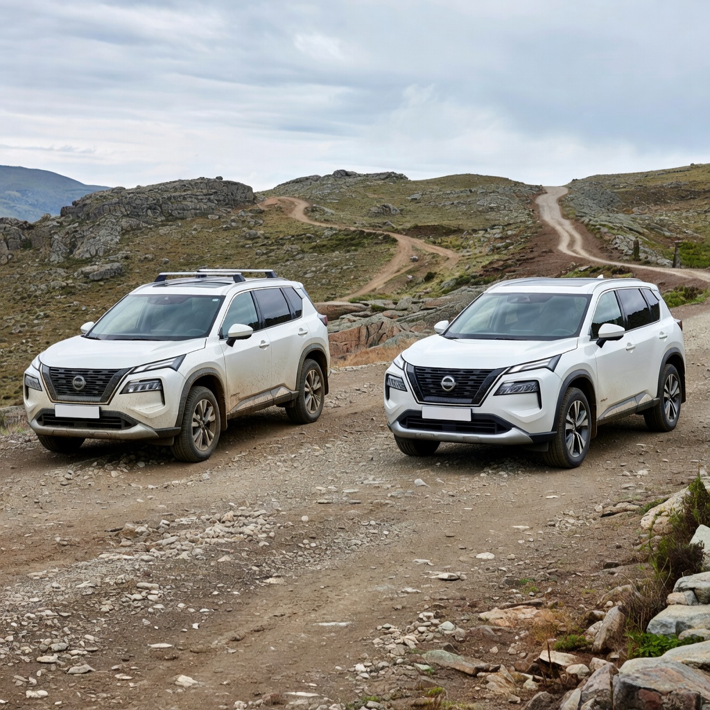 Create a high-quality, relevant image for an article about: Nissan X-Trail T31 и T32: чем отличается привод и что учесть при выборе. Не пиши ничего на фото, либо пишу на русском строго, проверяя все слова