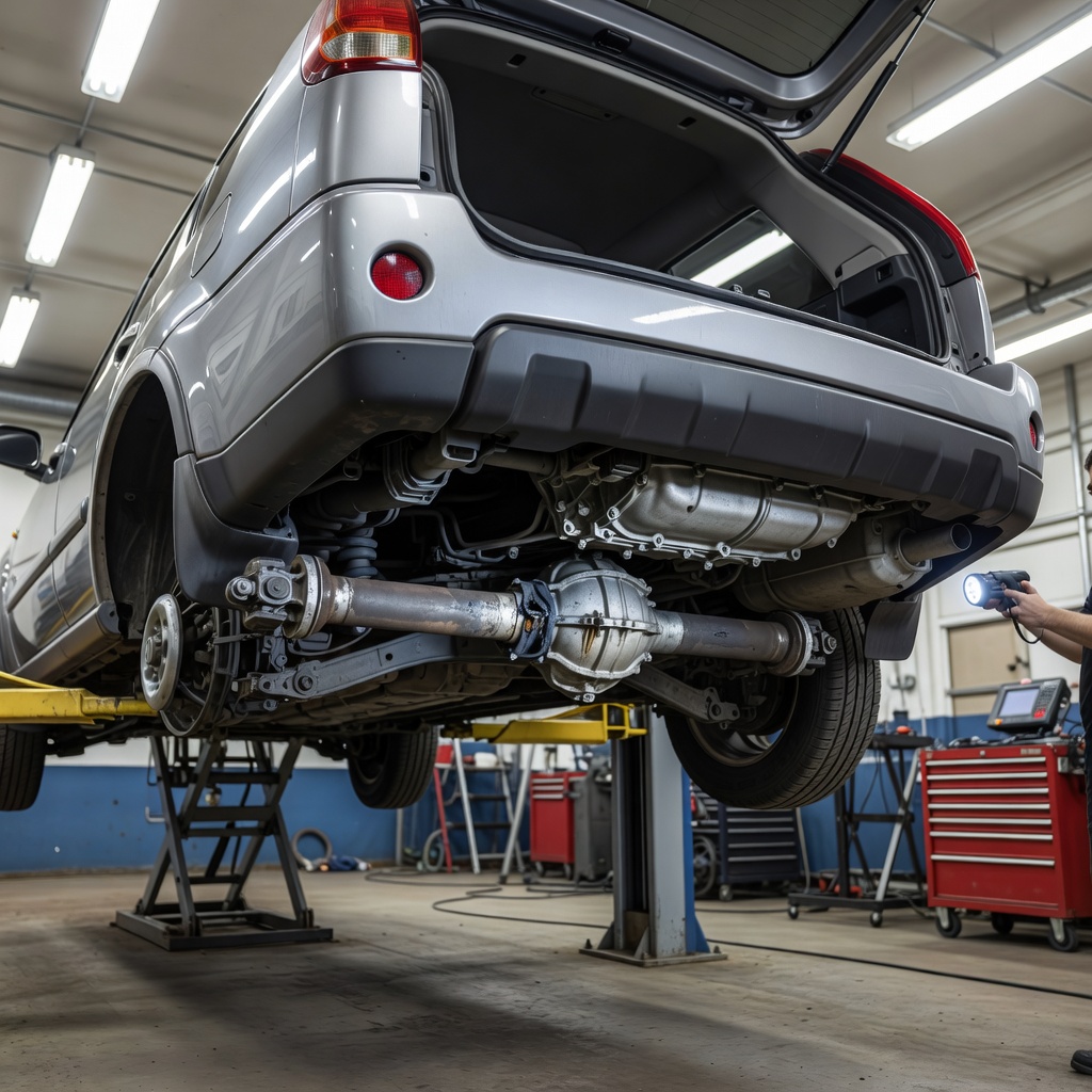 Create a high-quality, relevant image for an article about: Nissan X-Trail T31: стуки в заднем кардане при разгоне — разбор причин. Не пиши ничего на фото, либо пишу на русском строго, проверяя все слова
