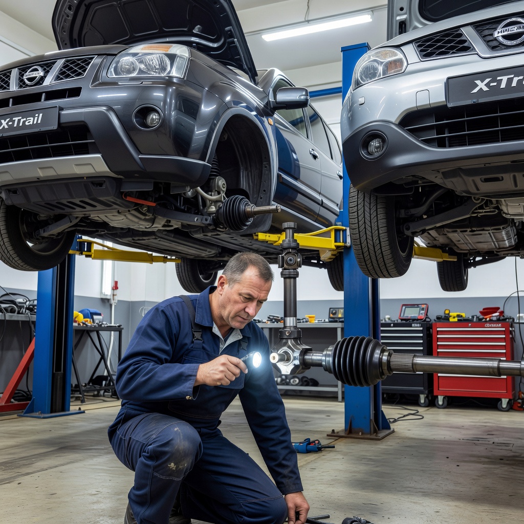 Create a high-quality, relevant image for an article about: Nissan X-Trail T31/T32 и Qashqai J10/J11: разбор стуков в карданной передаче. Не пиши ничего на фото, либо пишу на русском строго, проверяя все слова